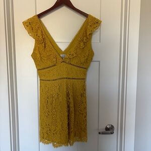 TOBI Mustard Yellow Callie Ruffle Lace Skater Dress M Medium